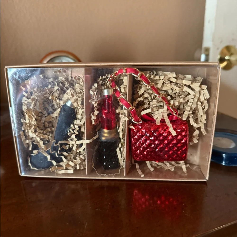 Target Gold Red & Black Ornament Set Purse Lipstick High Heel